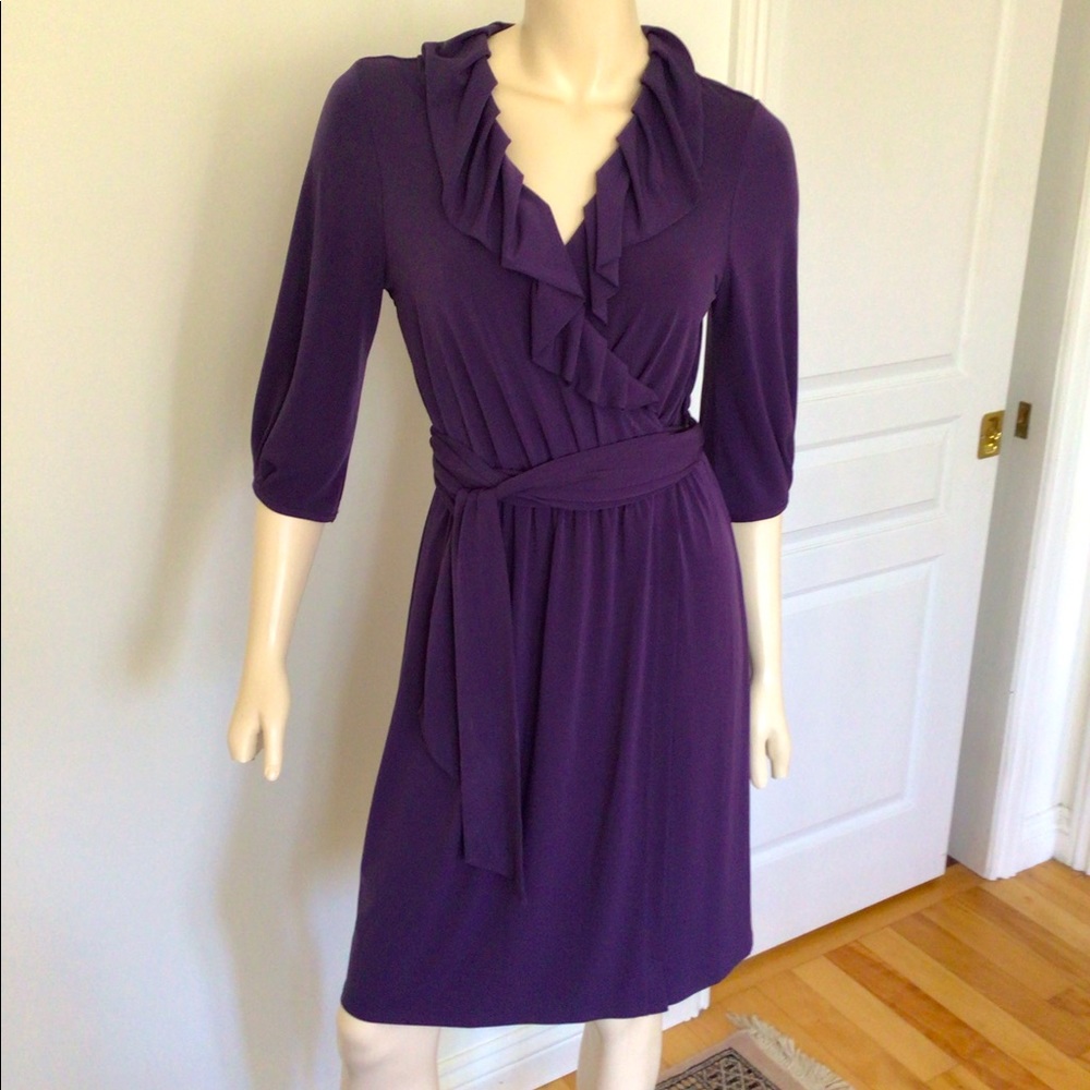 BCBG Paris Purple Ruffle Wrap Dress